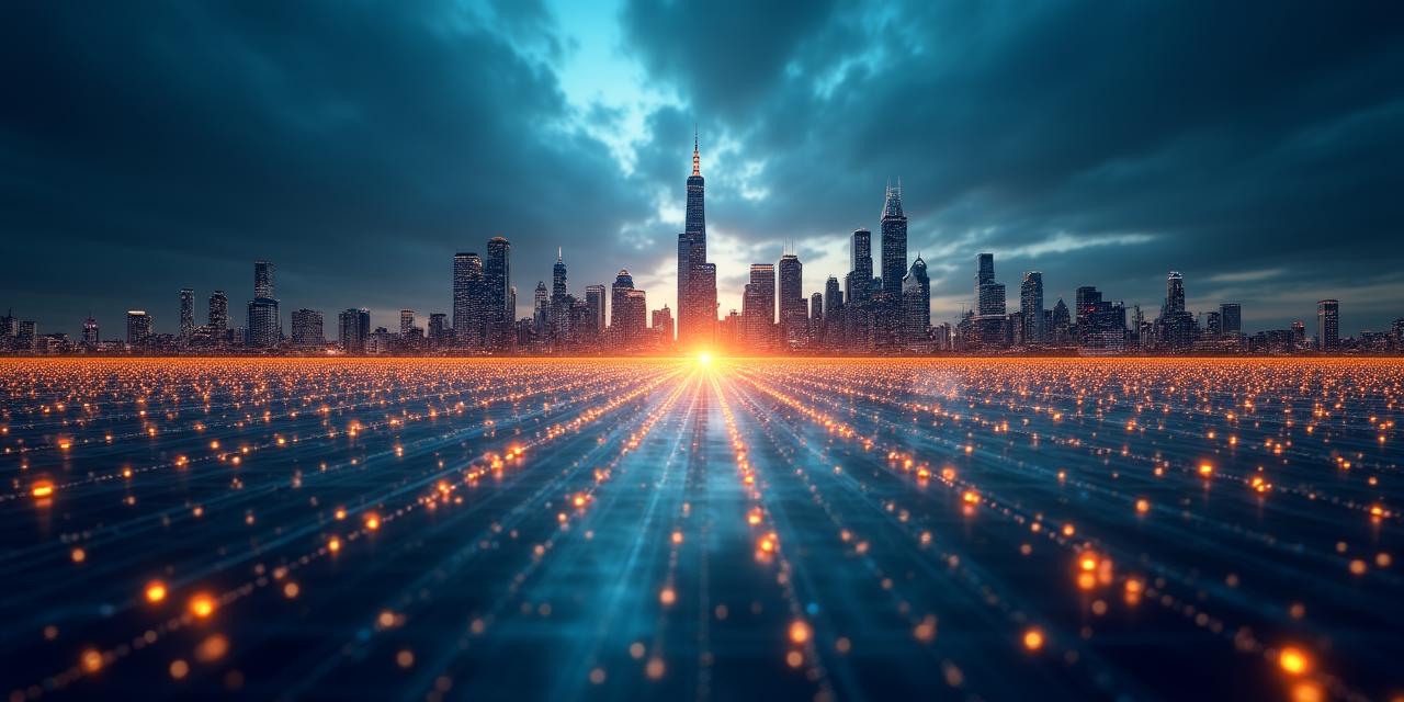 Visualización abstracta de analítica predictiva y datos empresariales